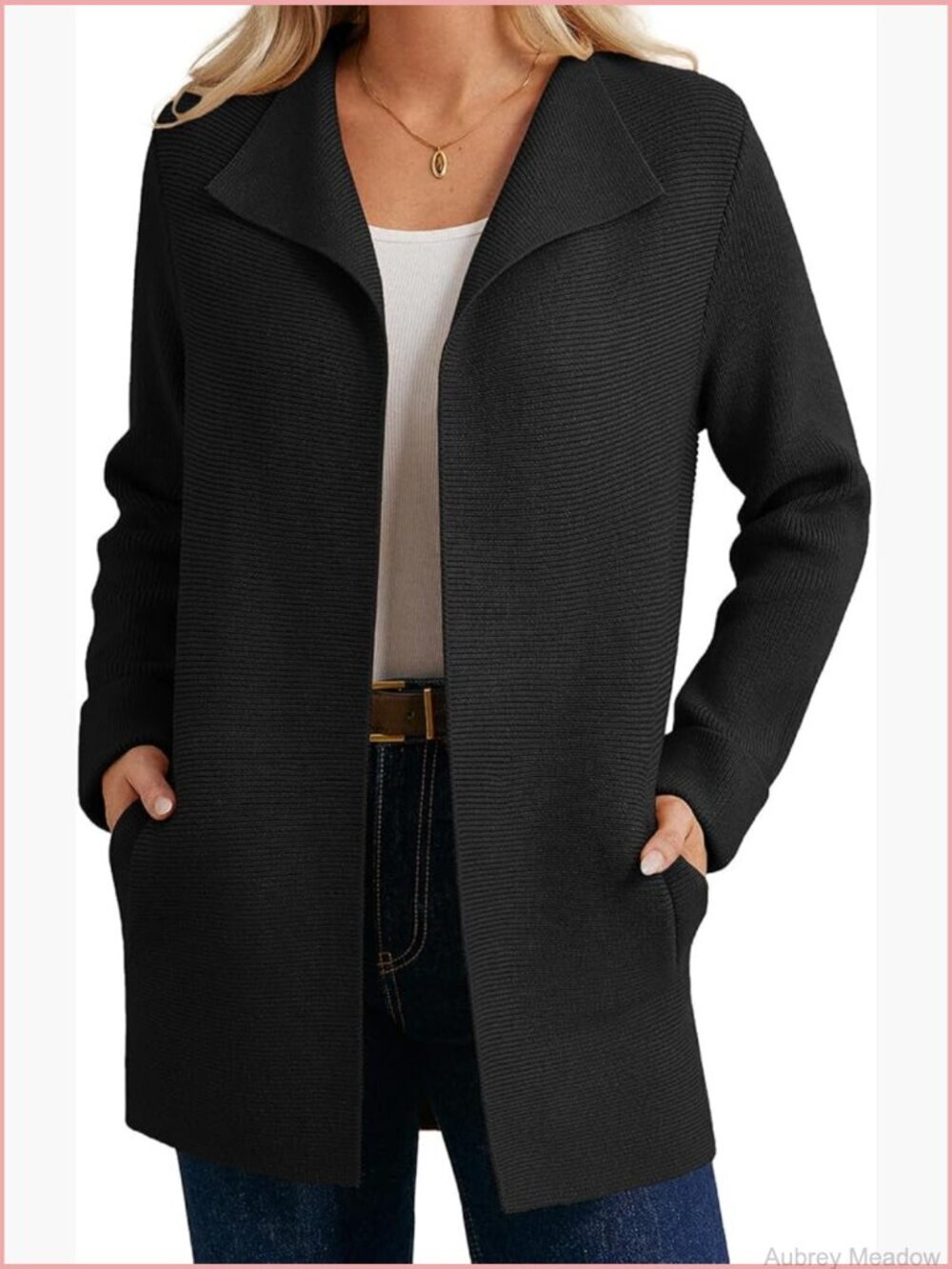 Long Chunky Ribbed Knit Cardigan with Pockets Open Front Lapel Coatigan